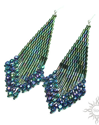 Vuenti, zielononiebieskie "indiańskie" kolczyki, beading, Sol