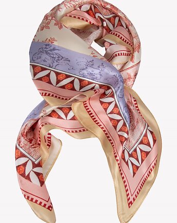 Duża apaszka damska jedwabna beżowo- różowa 88x88 cm, ALLORA BE UNIQUE