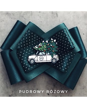 Brosza z Autem i Choinką Święta Mikołajki, Pudrowy Różowy