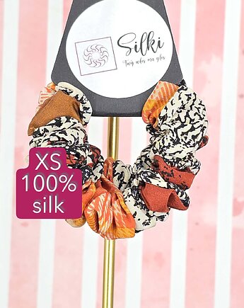 XS mini mała gumka dla dzieci do włosów jedwab naturalny scrunchie brązowa, Silki