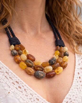 Naszyjnik bursztynowy OLIWKA MATOWA nieregularna, AmberMal