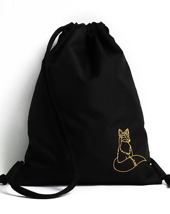 plecak worek czarny haftowany złoty lis, projektkocyk