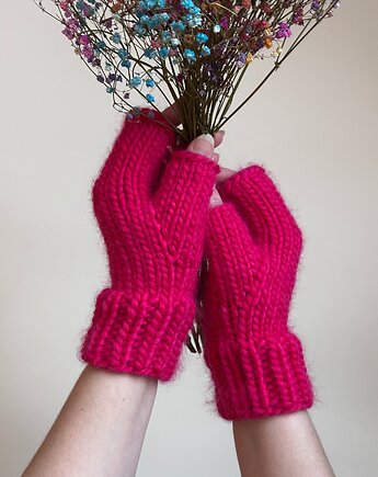 Mitenki wełniane - magenta, Kocie Motki