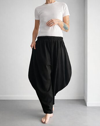 Spodnie damskie lniane czarne haremki szerokie, ONE MUG A DAY