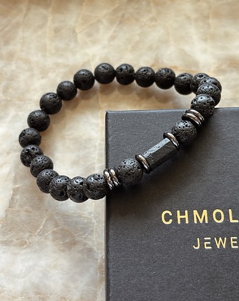 Bransoletka Męska Lawa wulkaniczna i Turmalin, Chmolowska Jewellery