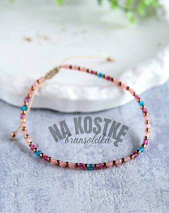 Róże/turkus na kostkę, bransoletka na nogę, Mosca