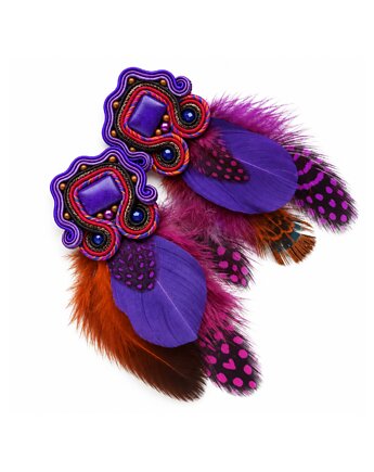 Kolczyki soutache z piórkami, Mró Soutache