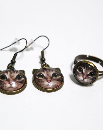 Zestaw Kot tygrysek - kolczyki i pierścionek, yenoo