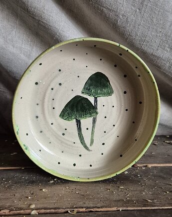 Wigotnica Talerz Głeboki na owsiankę, dla Grzybiarza, Talerz ilustrowany Grzyb, Fiona Ceramics