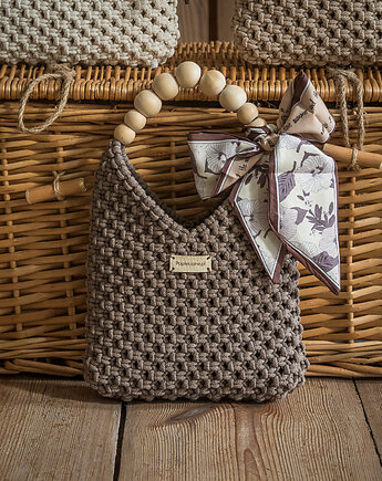 Makramowa torebka Mini Bag - mokka, Poplecione Makramy