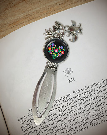 Zakładka do książki - Folkowe serce, czarne - lilia