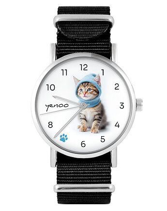 Zegarek - Kotek - czarny, nylonowy