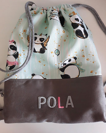 Worek/plecak w pandy + IMIĘ, beautifulthings