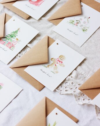 Zestaw delikatnych kartek świątecznych, papierkarnia