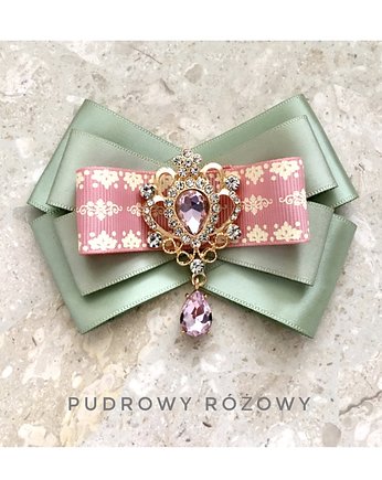 Delikatna zielona Brosza z Różem NEW, Pudrowy Różowy