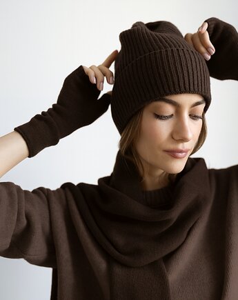 Czapka Merino&cashmere czekoladowa, Lucky HandMade