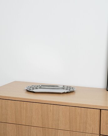 Lustrzana taca ze stali nierdzewnej, duński design, lata 70, produkcja: Dania, Przetwory design