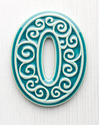 Numer mieszkania - ceramiczna cyfra 0 turkusowa, wys.8 cm, pracowniazona