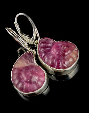 Kolczyki srebrne różowe fluoryty amonity, Pracownia Neores