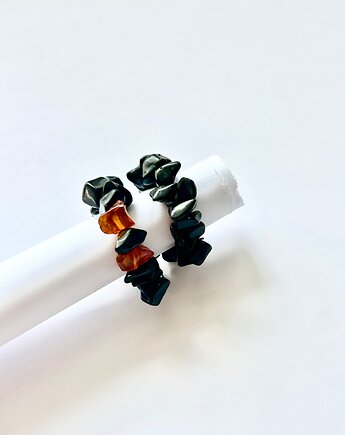 Pierścionki handmade z bursztynem  Amber Noir Zestaw 2 szt. Agrafka Studio, Agrafka studio