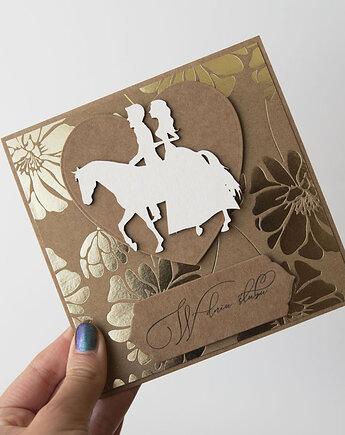 Kartka ślubna z parą młodą na koniu, Papiernik