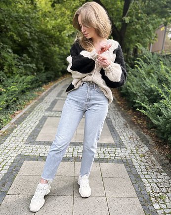 Ręcznie robiony sweter w łaty 100% wełna handmade, GANGSTA KNIT
