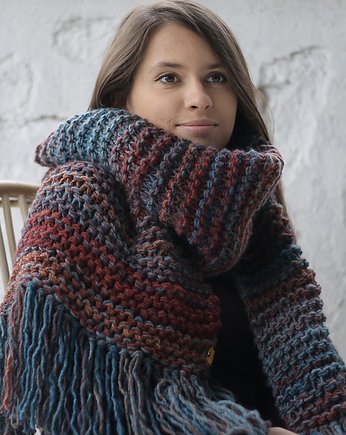 MAXCOLOR duży szal handmade " jesienne jezioro ", sploteka