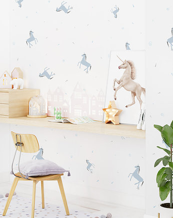 Tapeta dziecięca Niebieskie Jednorożce ( Blue Unicorn), HUMPTY DUMPTY ROOM DECORATION