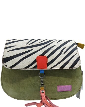 Torebka damska klasyczna zamszowa odpinany wymienny chwost brelok OLIVKA, Olivka Warsaw