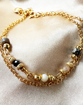 GAJA- łańcuszkowa Bransoletka z kamieni , jaspis, agat, perła, onyks  złoto, Anemon Atelier