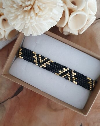 Czarna bransoletka we wzory geometryczne, LEI handmade 