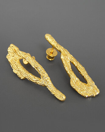 Złote gałązki, unikatowe kolczyki, srebro pozłacane, Pastelove Jewelry