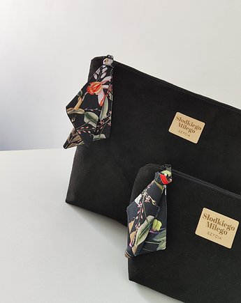 Duża Kosmetyczka HANA Dark Blooming Garden - kosmetyczka z nubuku, Słodkiego Miłego Szycia