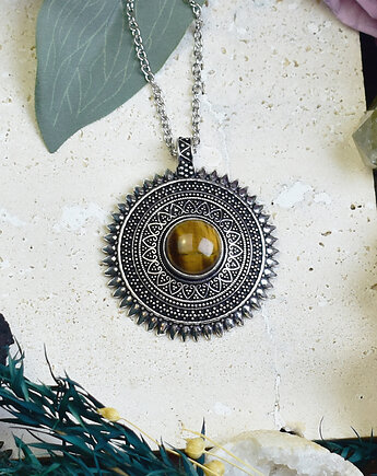 Miedziany posrebrzany wisiorek z tygrysim okiem - etniczny, boho, Spirit Of Copper