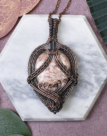 Miedziany wisiorek wire wrapping z agatem Crazy Lace #424, Metal Earth Jewelry