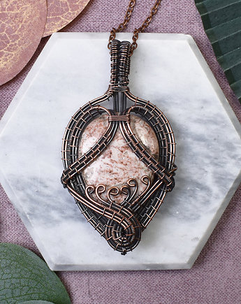 Miedziany wisiorek wire wrapping z agatem Crazy Lace #424, Spirit Of Copper
