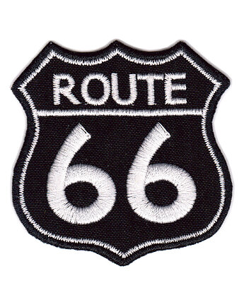 Naszywka naprasowanka ROUTE 66 CZARNA termoprzylepna haft 6x6,3cm, Wyszywane