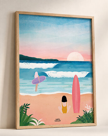 Plakat Surferki na plaży, nadia kubczak