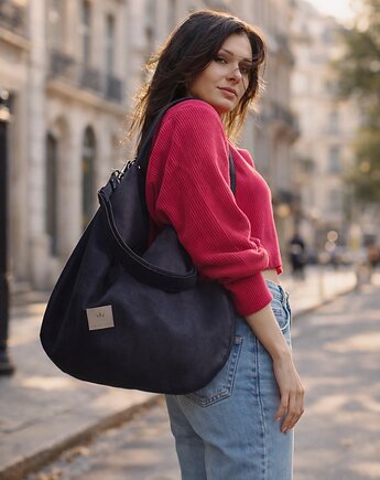 Zamszowa duża torba worek Czarna, sabi tatka