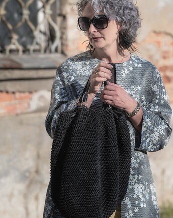 Torebka worek ze skórzanymi uszami, Margo pracownia szydełkowa