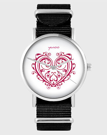 Zegarek - Serce ornamentowe - czarny, nylon, yenoo