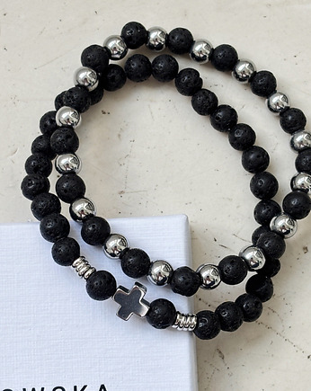 Zestaw męskich bransoletek Lawa i Hematyt, Chmolowska Jewellery