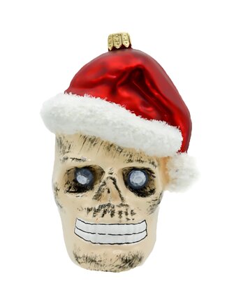 Bombka choinkowa: Czaszka Halloween w czapce Świętego Mikołaja: beżowa, Syn Bombkarza