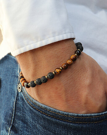 Bransoletka męska - lawa wulkaniczna, tygrysie oko, hematyt, Bring Biżuteria