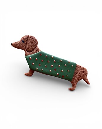 Broszka jamnik w sweterku z gliny polimerowej, Megan Little Things