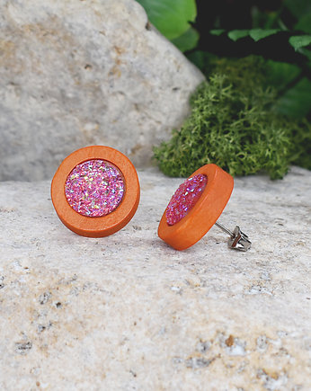 Drewniane kolczyki sztyfty z druzami boho, Spirit Of Copper