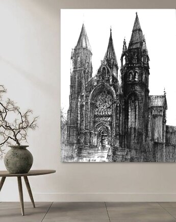 WYPRZEDAŻ RYSUNKÓW! Rysunek Katedra św. Wita w Pradze 50x70 cm Węgiel, Kwitnace