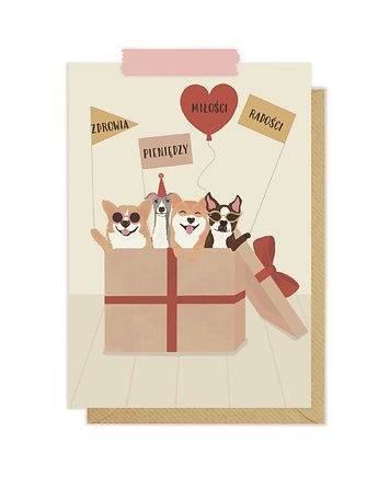 Kartka urodzinowa pieski - zdrowia pieniędzy miłości radości, Pink Pug