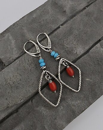 Kolczyki koral i niebieski turkus, RayOfArt