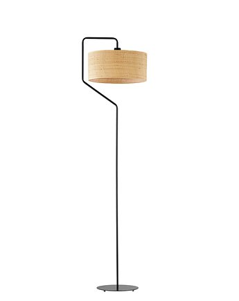 Czarna lampa stojąca z rattanowym kloszem w stylu boho TESALLIA BOHO, LYSNE